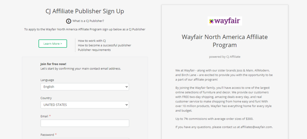 wayfair affiliate program through cj affiliate